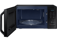 Charger l&#39;image dans la galerie, Micro-ondes noir ouvert avec plateau en verre, panneau de commande à droite.
