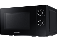 Charger l&#39;image dans la galerie, Four à micro-ondes noir avec affichage numérique, boutons et logo Samsung.
