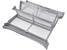 Charger l&#39;image dans la galerie, Filtre de sécheuse gris avec quatre sections de filtre blanches et un cadre gris.
