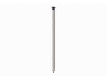 Un stylet blanc sur fond blanc, le haut est noir, la pointe est grise.