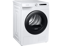Charger l&#39;image dans la galerie, Un sèche-linge Samsung blanc. Il a une porte noire et un affichage numérique en haut.

