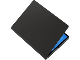 Tablette noire avec écran ouvert. Écran bleu visible.