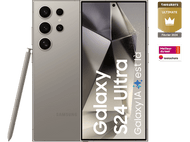 Un téléphone beige avec un stylet, Samsung Galaxy S24 Ultra sur l'écran.