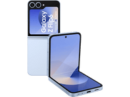 Deux téléphones Galaxy Z Flip6, un ouvert, un fermé. Les deux sont bleu clair.