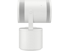 Charger l&#39;image dans la galerie, Un projecteur cylindrique blanc sur une base blanche, avec un bras de support blanc.
