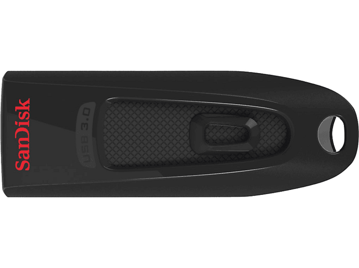 Clé USB noire. Elle a un corps noir et le logo 'SanDisk' en rouge.