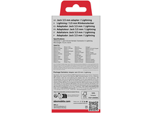 Charger l&#39;image dans la galerie, Une boîte de produit avec du texte en plusieurs langues. Le texte concerne un adaptateur Lightning vers 3,5 mm.
