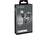 SBS Câble USB-A / Micro USB/USB-C/Lightning 3-en-1 Tressé 1.2m Noir
