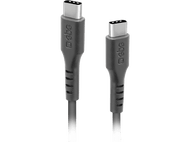 Deux câbles USB-C, gris, avec la marque SBS, sur un fond noir.