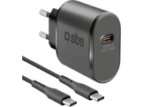 SBS Chargeur 1xUSB-C 15W Noir + USB-C Cable 1m