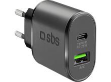 Charger l&#39;image dans la galerie, Chargeur noir avec deux ports. Le port supérieur est de type C PD 25W. Le port inférieur a AFC.
