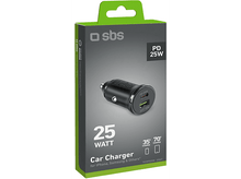 Charger l&#39;image dans la galerie, Un chargeur de voiture noir dans une boîte, avec une étiquette de 25W et les détails du temps de charge.
