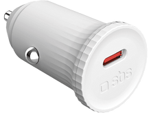 Charger l&#39;image dans la galerie, Chargeur de voiture blanc avec un port USB-C et le logo sbs. Il est sur un fond noir.
