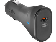 Chargeur de voiture noir avec un port USB-C étiqueté 'TYPE-C PD 65W'.