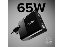 Charger l&#39;image dans la galerie, Adaptateur secteur noir avec &#39;65W&#39; affiché. Il a deux ports et un logo de contrôle d&#39;alimentation.
