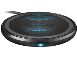 Chargeur sans fil noir avec lumières bleues et la marque 