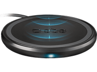 Chargeur sans fil noir avec lumières bleues et la marque 'sbs'.