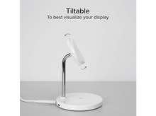 Charger l&#39;image dans la galerie, Un support de chargement sans fil blanc avec une base ronde et un support inclinable.
