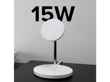 Charger l&#39;image dans la galerie, Un chargeur sans fil blanc sur un support. Le texte &#39;15W&#39; est au-dessus.
