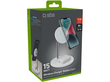 Charger l&#39;image dans la galerie, Une station de charge sans fil blanche et noire avec un téléphone et un socle de charge. Boîte verte et blanche.
