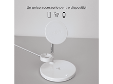 Charger l&#39;image dans la galerie, Support de charge blanc avec trois icônes d&#39;appareil. Fond gris.
