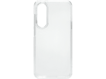 Coque de téléphone transparente, montrant l'arrière d'un téléphone, avec un cadre transparent.