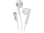 Écouteurs blancs avec un connecteur USB-C blanc, marque 'sbs'.