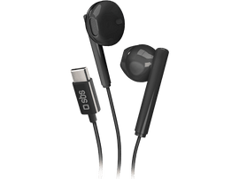 Écouteurs noirs avec connecteur USB-C, avec le logo 