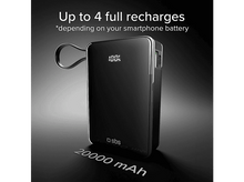 Charger l&#39;image dans la galerie, Une batterie externe noire affichant une charge de 100% et 20000 mAh.
