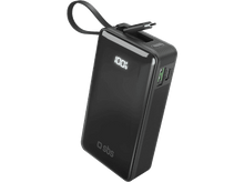 Charger l&#39;image dans la galerie, Batterie externe noire avec câble USB-C. Affiche 100% de charge. Fond noir.
