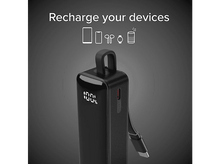 Charger l&#39;image dans la galerie, Batterie externe noire avec écran affichant 100%. Avec câble USB-C.
