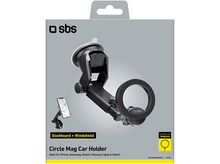 Charger l&#39;image dans la galerie, Un support de téléphone de voiture sur fond blanc. Il est noir avec un design de cercle et le logo de la marque.
