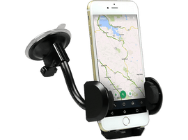 Un smartphone avec une carte est monté dans un support. Affiche une carte avec des routes et de l