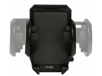 Support de téléphone noir. Tient le téléphone entre deux bras. Marque 'sbs' en bas.