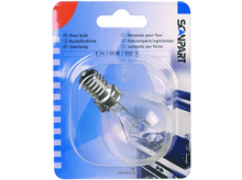 Charger l&#39;image dans la galerie, Un emballage plastique transparent contenant une ampoule. Texte : Ampoule de four, E 14/40 W/300 °C et Scanpart.
