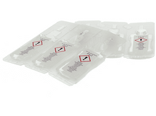 Charger l&#39;image dans la galerie, Blister de fioles sur fond blanc. Fioles transparentes avec un point d&#39;exclamation rouge.
