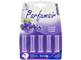 Emballage de bâtonnets de parfum de lavande violette, cinq bâtonnets visibles.