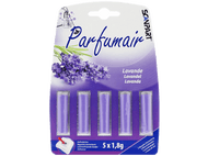 Emballage de bâtonnets de parfum de lavande violette, cinq bâtonnets visibles.
