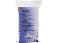 Filtre de hotte blanc dans un sac plastique, texte multilingue.