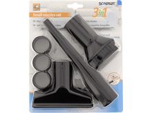 Charger l&#39;image dans la galerie, Buses d&#39;aspirateur dans un emballage. Pièces en plastique noir de différentes formes et tailles. Ensemble 3 en 1.
