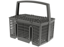 Charger l&#39;image dans la galerie, Panier de lave-vaisselle gris pour ustensiles. Isolé sur fond blanc. La poignée est en haut.
