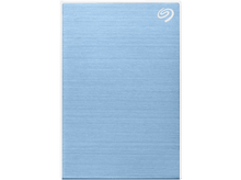 Charger l&#39;image dans la galerie, Disque dur Seagate bleu clair. Logo Seagate argenté en haut à droite. Fond noir.
