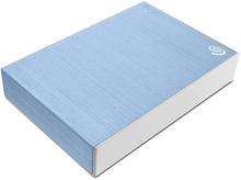Charger l&#39;image dans la galerie, Disque dur externe bleu clair avec une bordure blanche et un logo argenté.
