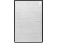Disque dur externe argenté en métal brossé. Le logo Seagate est visible dans le coin supérieur droit.