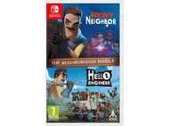 Pochette de jeu Nintendo Switch. Deux jeux présentés : Secret Neighbor et Hello Engineer. Les personnages sont visibles.
