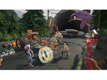 Charger l'image dans la galerie, Une scène de jeu vidéo avec deux enfants, un chariot et un grand monstre violet.
