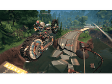 Charger l'image dans la galerie, Une scène de dessin animé d'un véhicule de course sur une piste cassée au-dessus de l'eau.
