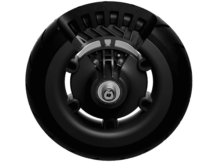 Une roue noire avec une vue en coupe montrant le fonctionnement interne, révélant sa mécanique.