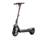 Une trottinette électrique Segway noire avec des accents rouges, sur fond noir.