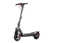 Une trottinette électrique Segway noire avec des accents rouges, sur fond noir.